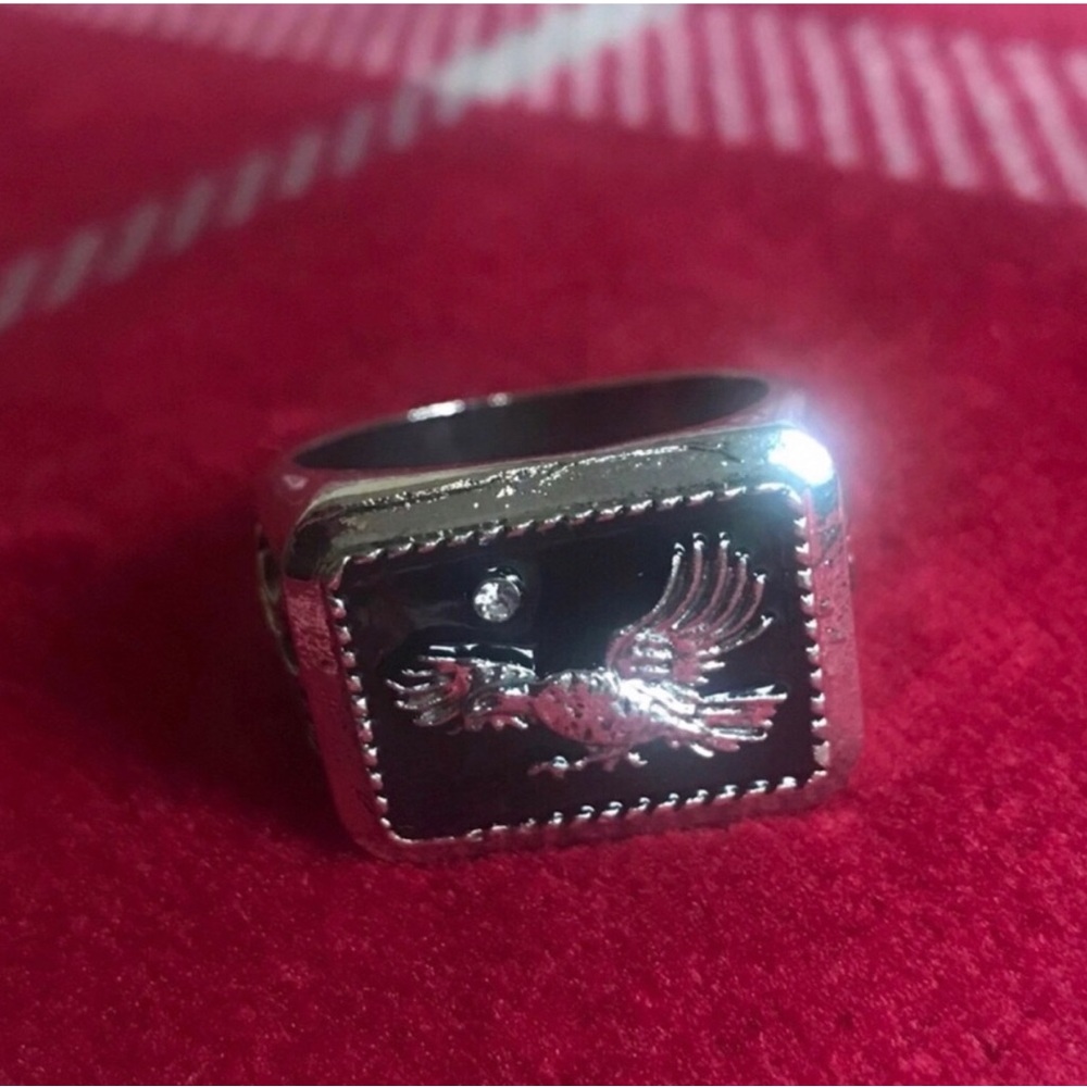 Silver Eagle Signet Ring - Black Inlay